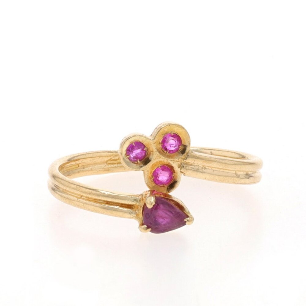 Yellow Gold Ruby Bypass Ring - 14k Pear & Round .… - image 1